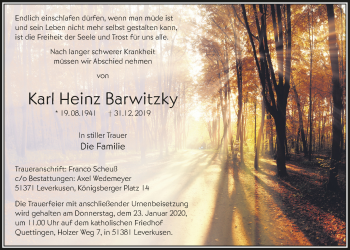 Anzeige von Karl Heinz Barwitzky von  Lokale Informationen 