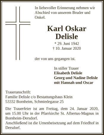Anzeige von Karl Oskar Delisle von  Schaufenster/Blickpunkt 