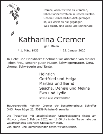 Anzeige von Katharina Cremer von  Werbepost 