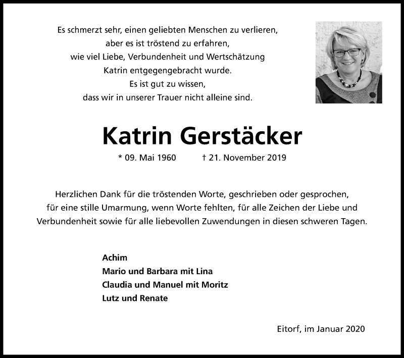  Traueranzeige für Katrin Gerstäcker vom 11.01.2020 aus Kölner Stadt-Anzeiger / Kölnische Rundschau / Express
