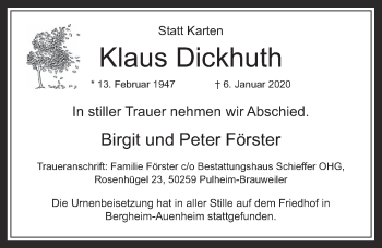 Anzeige von Klaus Dickhuth von  Werbepost 