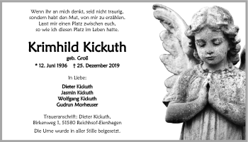 Anzeige von Krimhild Kickuth von  Lokalanzeiger 