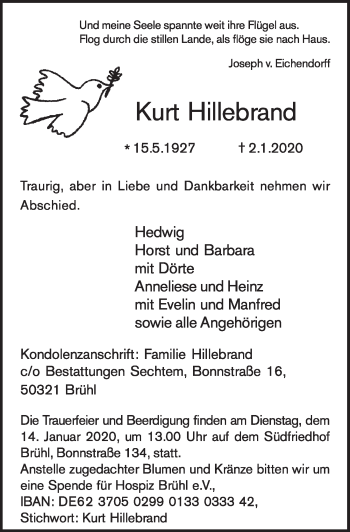 Anzeige von Kurt Hillebrand von  Schlossbote/Werbekurier 