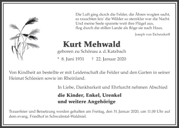 Anzeige von Kurt Mehwald von  Werbepost 