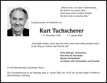 Anzeige von Kurt Tuchscherer von Kölner Stadt-Anzeiger / Kölnische Rundschau / Express