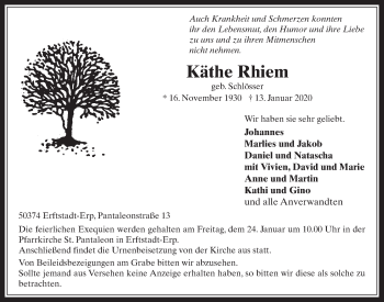 Anzeige von Käthe Rhiem von  Werbepost 