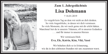 Anzeige von Lisa Dohmann von  Schaufenster/Blickpunkt 