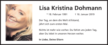 Anzeige von Lisa Kristina Dohmann von Kölner Stadt-Anzeiger / Kölnische Rundschau / Express