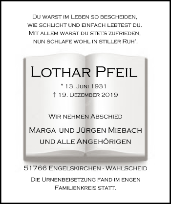 Anzeige von Loathar Pfeil von  Anzeigen Echo 