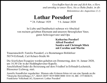 Anzeige von Lothar Poesdorf von Kölner Stadt-Anzeiger / Kölnische Rundschau / Express