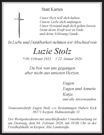 Anzeige von Luzie Stolz von  Werbepost 