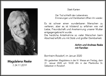 Anzeige von Magdalena Reske von  Schaufenster/Blickpunkt 