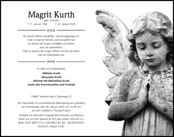 Anzeige von Magrit Kurth von Kölner Stadt-Anzeiger / Kölnische Rundschau / Express