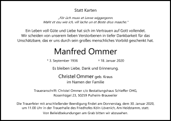 Anzeige von Manfred Ommer von Kölner Stadt-Anzeiger / Kölnische Rundschau / Express