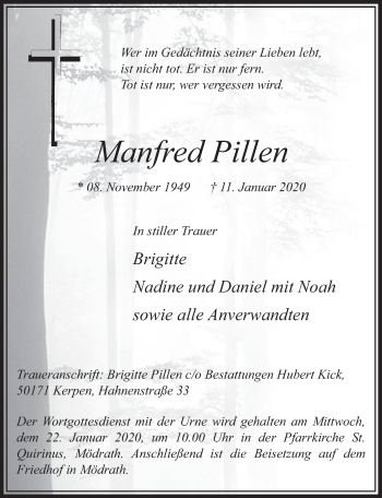 Anzeige von Manfred Pillen von  Sonntags-Post 
