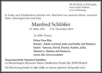 Anzeige von Manfred Schlößer von  Werbepost 