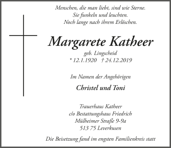 Anzeige von Margarete Katheer von  Lokale Informationen 