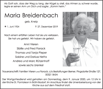 Anzeige von Maria Breidenbach von  Schlossbote/Werbekurier 