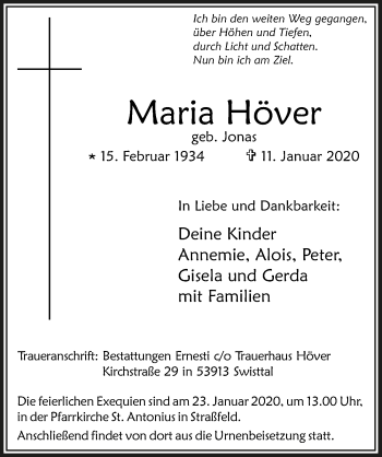 Anzeige von Maria Höver von  Schaufenster/Blickpunkt 