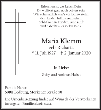 Anzeige von Maria Klemm von  Werbepost 