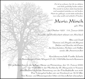 Anzeige von Maria Münch von  Blickpunkt Euskirchen 