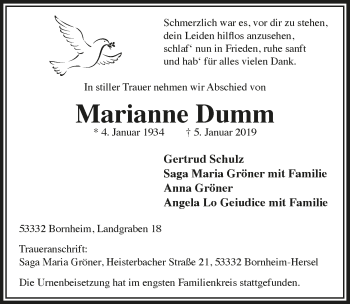 Anzeige von Marianne Dumm von  Schaufenster/Blickpunkt 