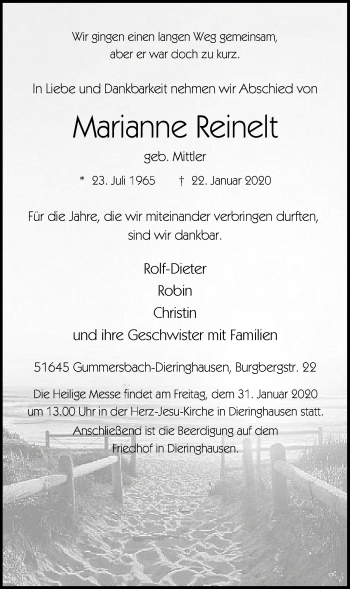 Anzeige von Marianne Reinelt von  Anzeigen Echo 