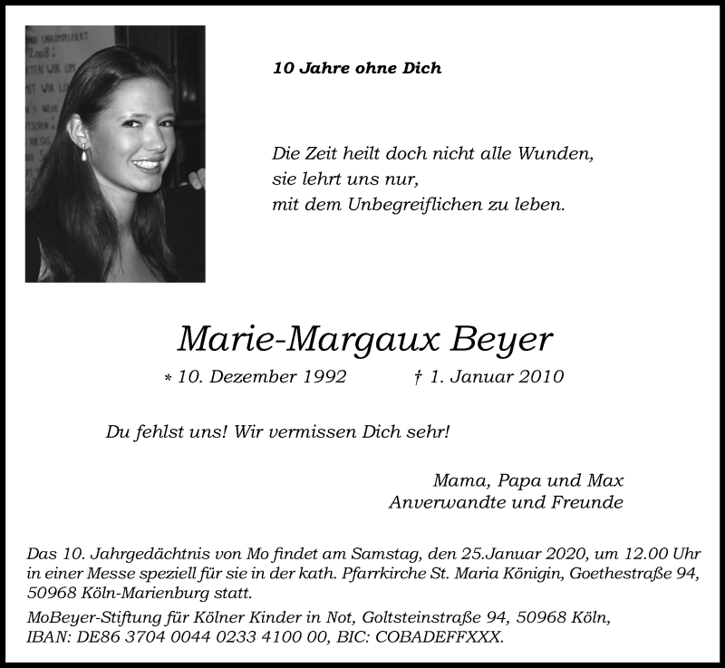  Traueranzeige für Marie-Margaux Beyer vom 18.01.2020 aus Kölner Stadt-Anzeiger / Kölnische Rundschau / Express