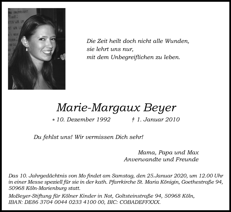  Traueranzeige für Marie-Margaux Beyer vom 04.01.2020 aus Kölner Stadt-Anzeiger / Kölnische Rundschau / Express