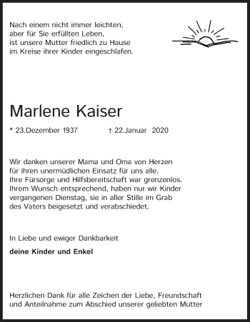 Anzeige von Marlene Kaiser von Kölner Stadt-Anzeiger / Kölnische Rundschau / Express