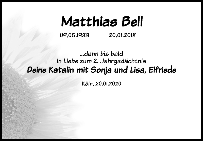  Traueranzeige für Matthias Bell vom 20.01.2020 aus Kölner Stadt-Anzeiger / Kölnische Rundschau / Express