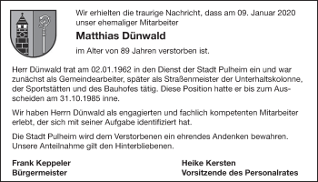 Anzeige von Matthias Dünwald von  Sonntags-Post 