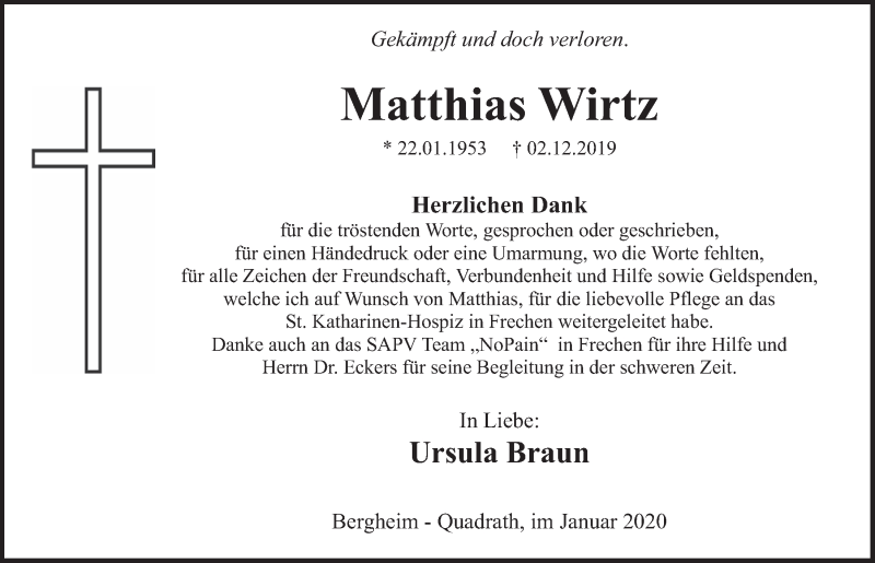  Traueranzeige für Matthias Wirtz vom 18.07.2023 aus  Werbepost 