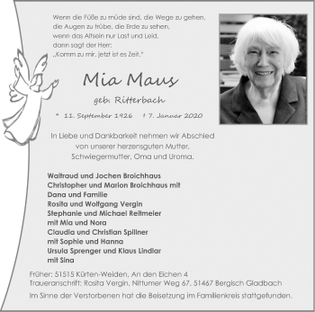 Anzeige von Mia Maus von Kölner Stadt-Anzeiger / Kölnische Rundschau / Express