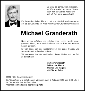 Anzeige von Michael Granderath von Kölner Stadt-Anzeiger / Kölnische Rundschau / Express