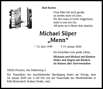 Anzeige von Michael Süper von Kölner Stadt-Anzeiger / Kölnische Rundschau / Express