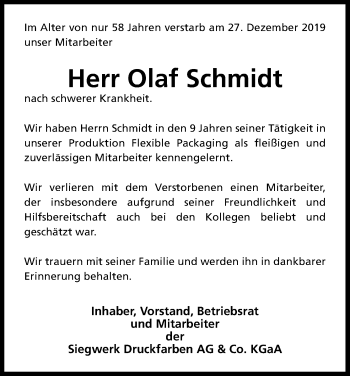 Anzeige von Olaf Schmidt von Kölner Stadt-Anzeiger / Kölnische Rundschau / Express