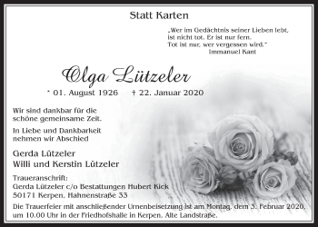 Anzeige von Olga Lützeler von  Werbepost 