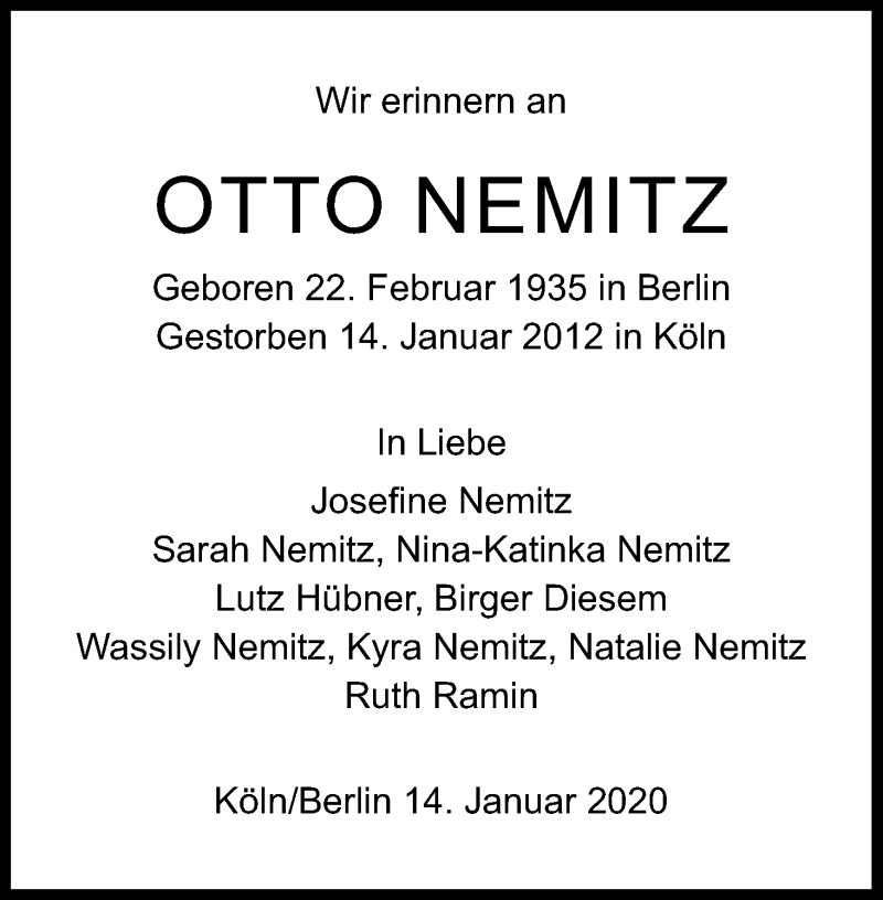  Traueranzeige für Otto Nemitz vom 18.07.2023 aus Kölner Stadt-Anzeiger / Kölnische Rundschau / Express