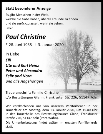 Anzeige von Paul Christine von  Kölner Wochenspiegel 