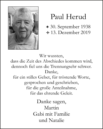 Anzeige von Paul Herud von  Rhein-Sieg-Wochenende 