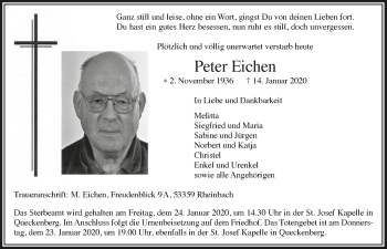 Anzeige von Peter Eichen von  Schaufenster/Blickpunkt 