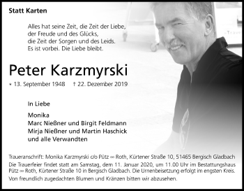 Anzeige von Peter Karzmyrski von Kölner Stadt-Anzeiger / Kölnische Rundschau / Express
