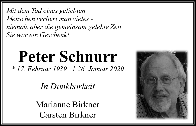  Traueranzeige für Peter Schnurr vom 31.01.2020 aus Kölner Stadt-Anzeiger / Kölnische Rundschau / Express