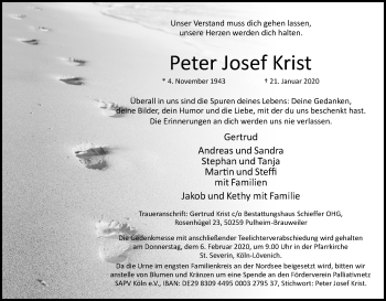Anzeige von Peter Josef Krist von Kölner Stadt-Anzeiger / Kölnische Rundschau / Express