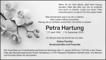 Anzeige von Petra Hartung von  Bergisches Sonntagsblatt 