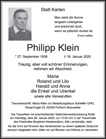 Anzeige von Philipp Klein von  Sonntags-Post 