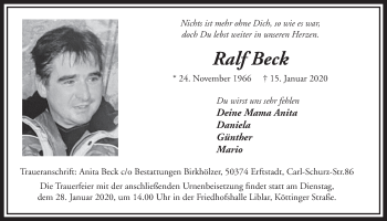 Anzeige von Ralf Beck von  Sonntags-Post 