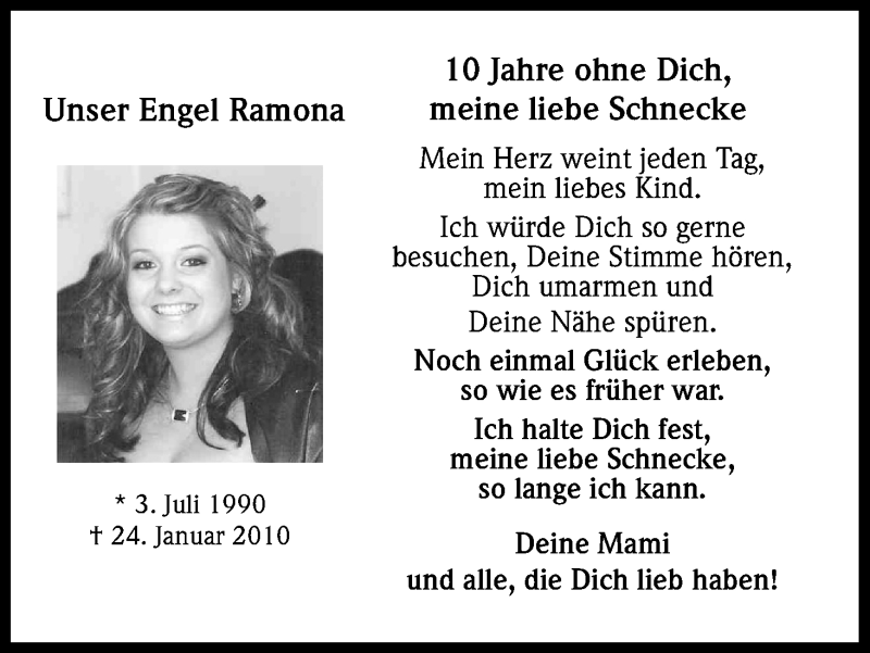  Traueranzeige für Ramona Schmitz vom 24.01.2020 aus Kölner Stadt-Anzeiger / Kölnische Rundschau / Express