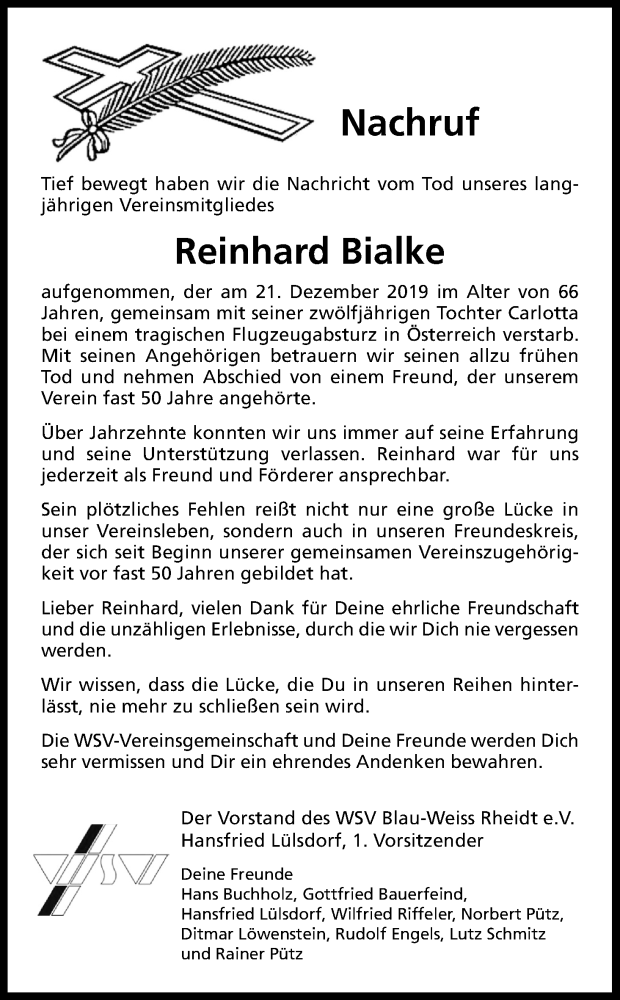  Traueranzeige für Reinhard Bialke vom 11.01.2020 aus Kölner Stadt-Anzeiger / Kölnische Rundschau / Express